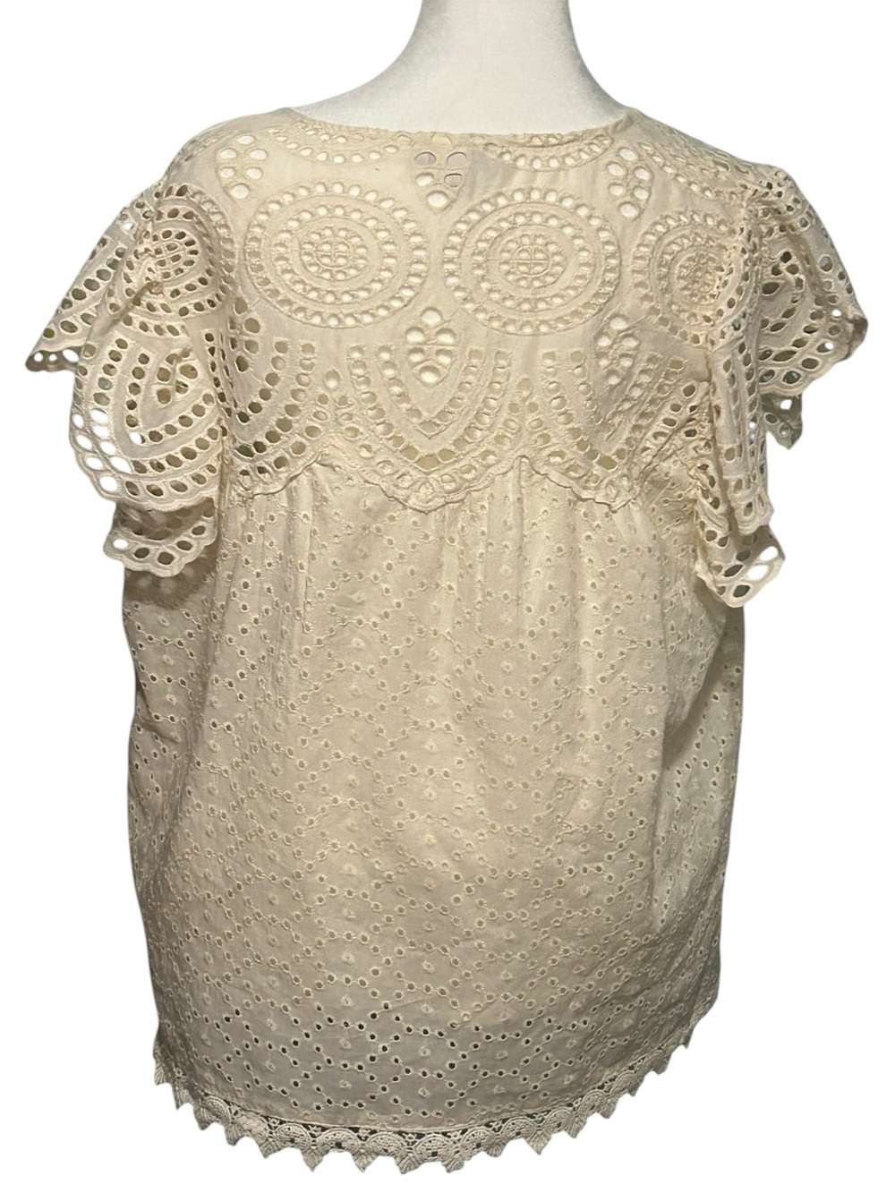 Jennifer Grace Ivory Eyelet Lace Boho Peasant Top Size L - Picture 2 of 6